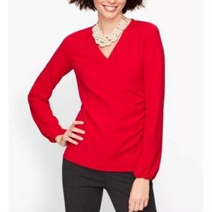 NWT Talbots Bright Red Vneck Longsleeve Blouse Size Petite Small